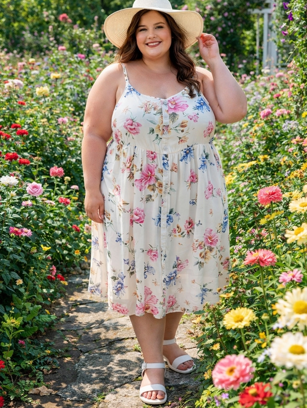 torrid Cream Floral Button-Front Sundress with Pink & Yellow Blooms Size 3 X